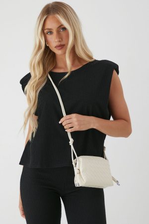 Premium Leather Look Weave Cross Body Bag