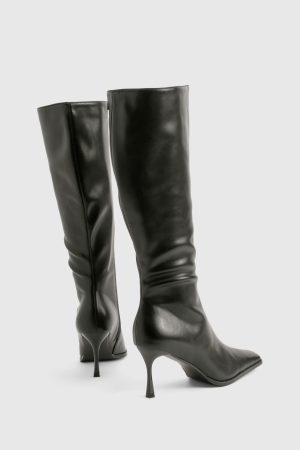 Pointed Toe Heeled Knee High Boots