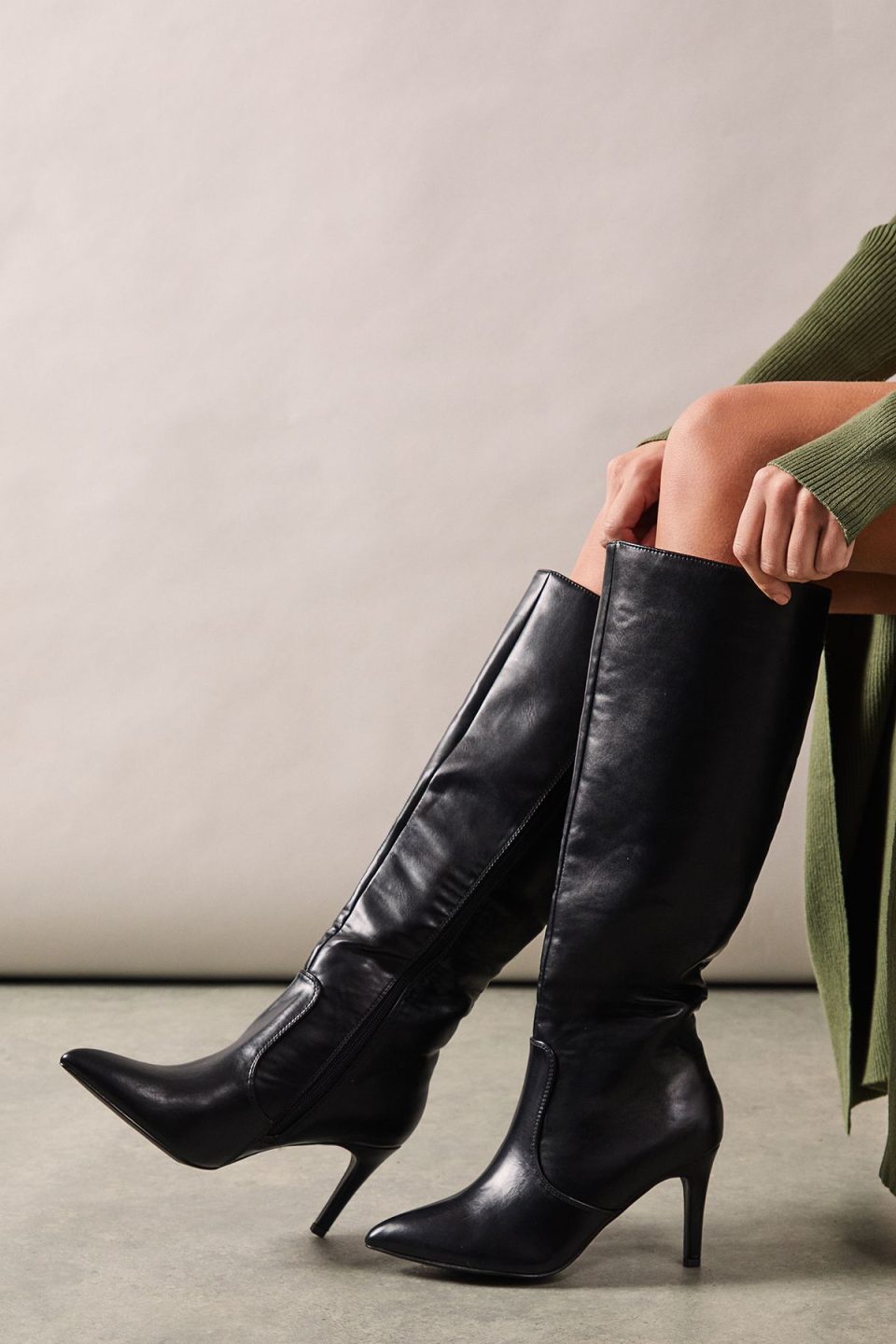 Wide Fit Holland Pointed High Stiletto Heel Knee Boots