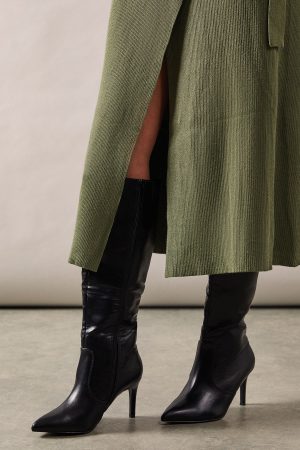 Wide Fit Holland Pointed High Stiletto Heel Knee Boots