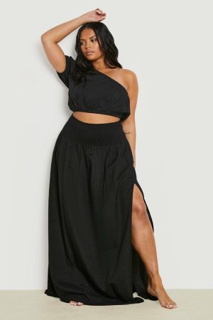 Plus One Shoulder Poplin Maxi Co-ord