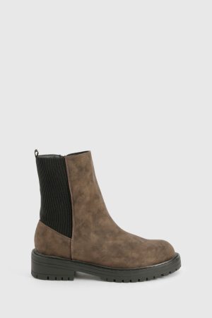 Wide Fit Ankle Detail Distressed Pu Chelsea Boot