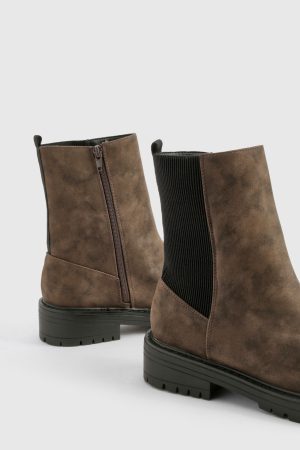 Wide Fit Ankle Detail Distressed Pu Chelsea Boot