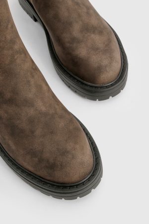 Wide Fit Ankle Detail Distressed Pu Chelsea Boot
