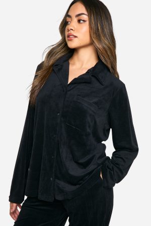 Velour Fleece Button Up Trouser Pj Set