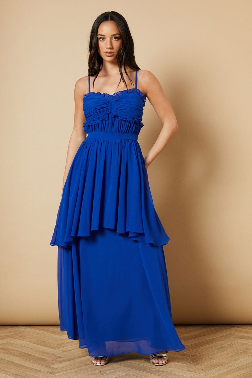 Strappy Scallop Bust Tiered Midi Dress