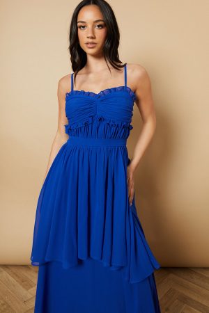 Strappy Scallop Bust Tiered Midi Dress