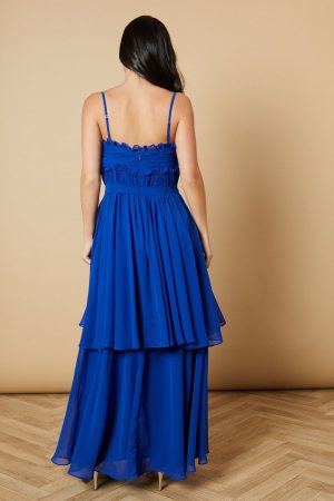 Strappy Scallop Bust Tiered Midi Dress