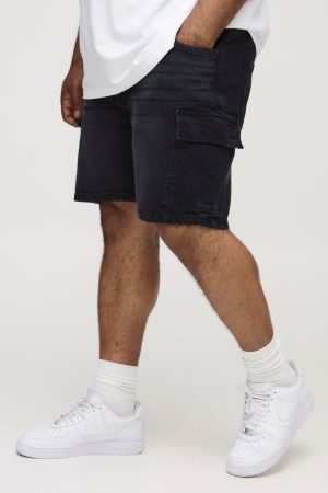 Plus Slim Rigid Cargo Denim Shorts