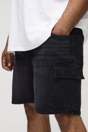 Plus Slim Rigid Cargo Denim Shorts