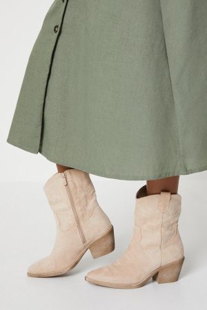 June Embroidered Western Cowboy Ankle Boots