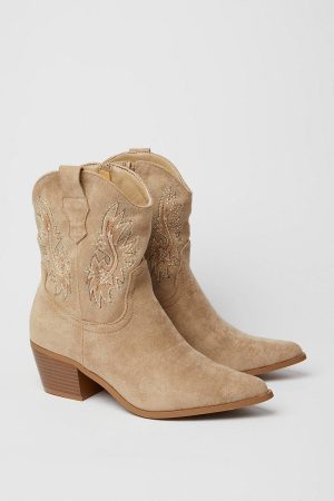June Embroidered Western Cowboy Ankle Boots