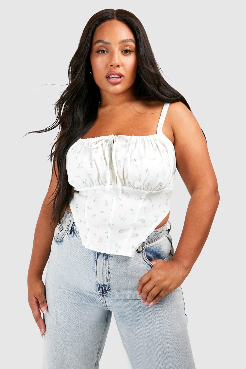 Plus Tie Front Ditsy Corset Top