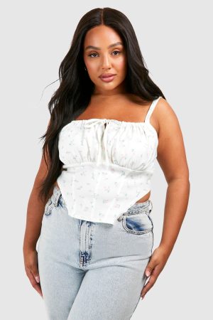 Plus Tie Front Ditsy Corset Top