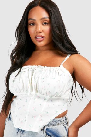 Plus Tie Front Ditsy Corset Top