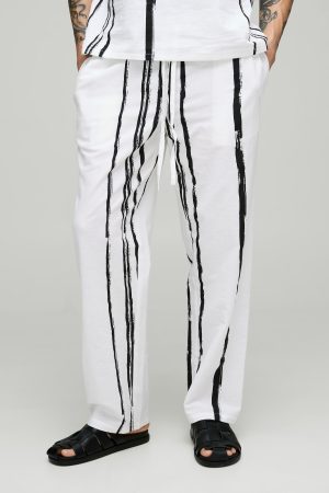 Relaxed Linen Blend Stripe Trousers