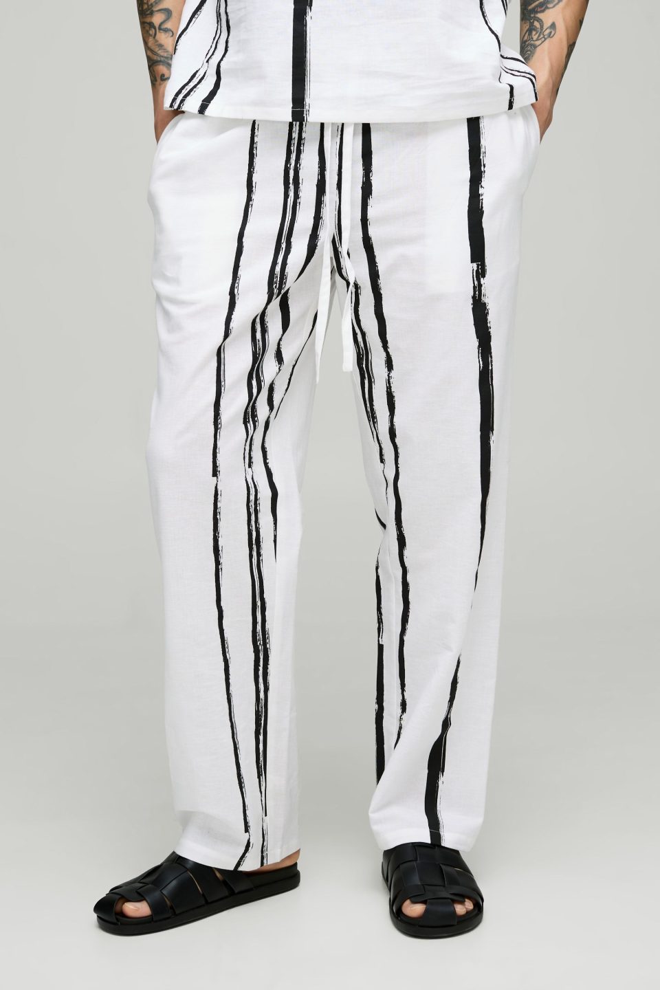 Relaxed Linen Blend Stripe Trousers