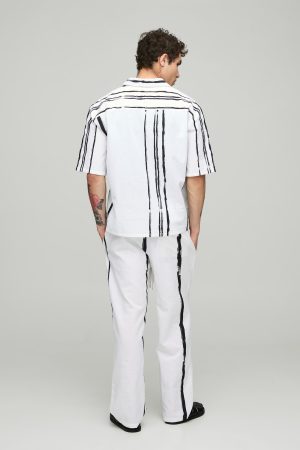 Relaxed Linen Blend Stripe Trousers