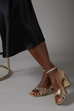 Trudie Faux Leather Lattice Front High Block Heel Sandals