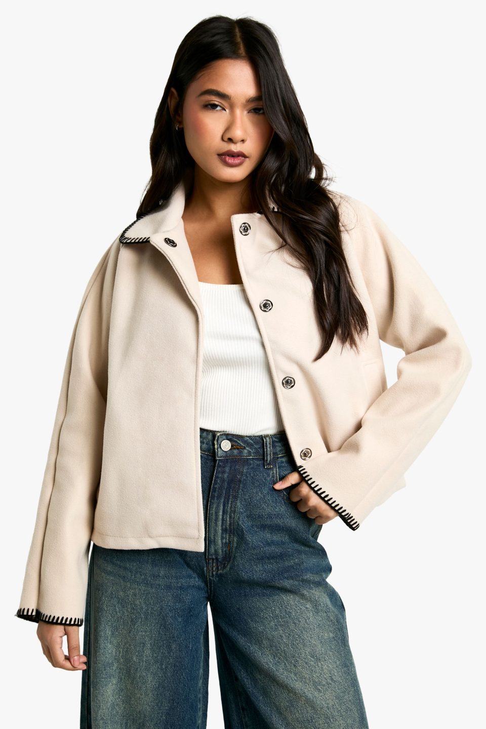 Blanket Stitch Wool Look Jacket