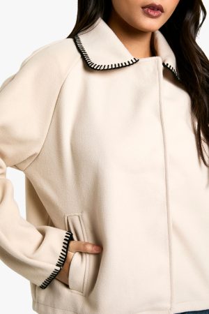 Blanket Stitch Wool Look Jacket