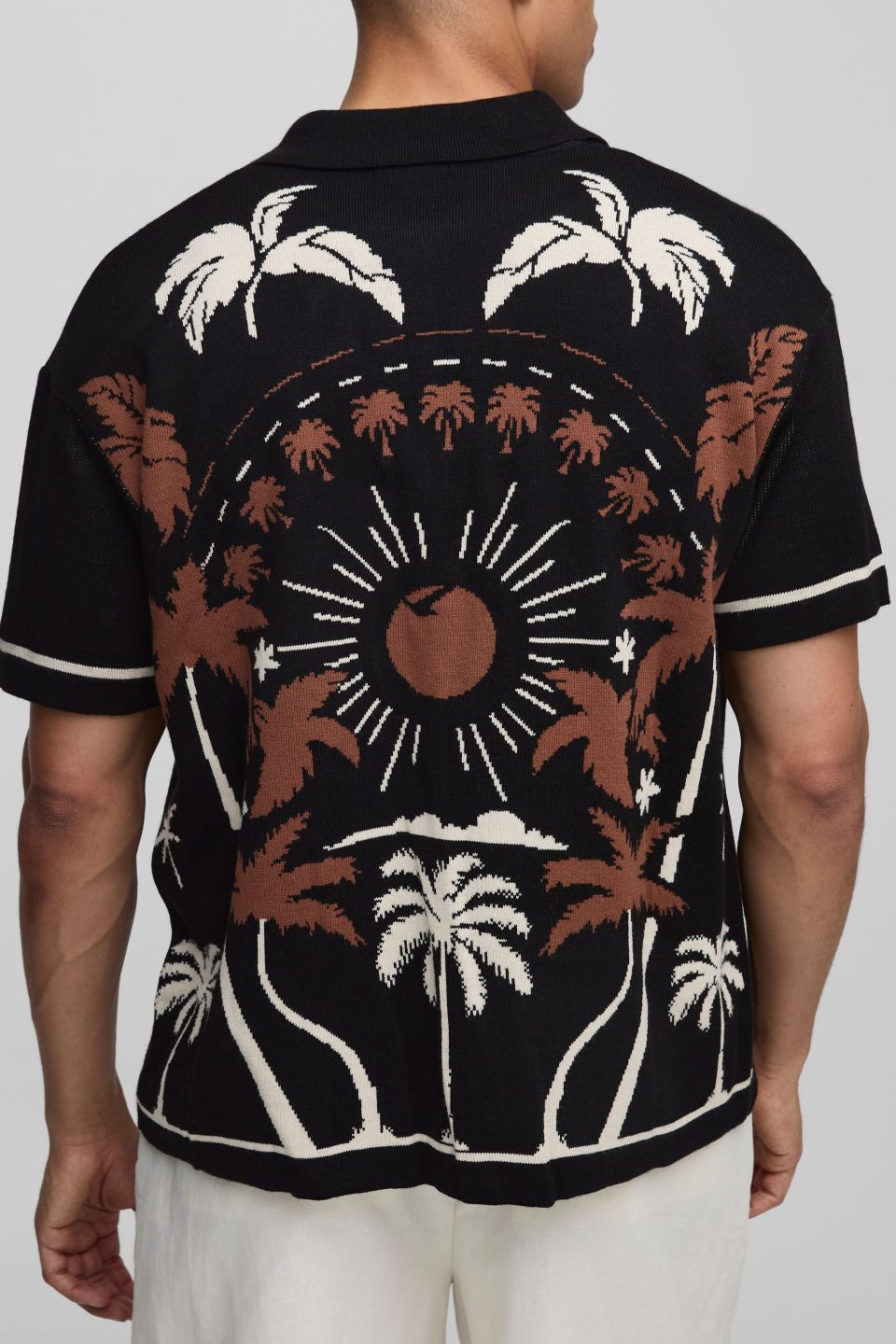 Relaxed Fit Scenic Palm Jacquard Knitted Shirt