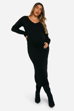 Maternity Slouchy Soft Knit Maxi Knitted Dress