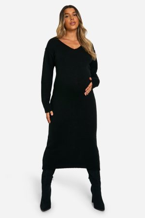 Maternity Slouchy Soft Knit Maxi Knitted Dress