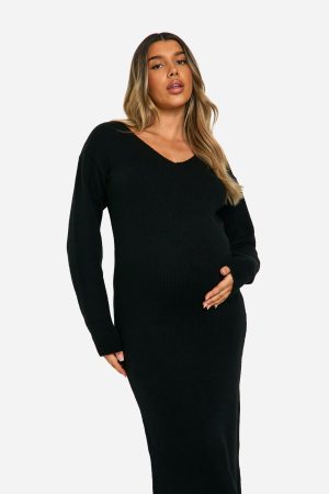 Maternity Slouchy Soft Knit Maxi Knitted Dress