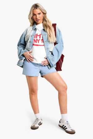 Maternity Over The Bump Denim Mom Shorts