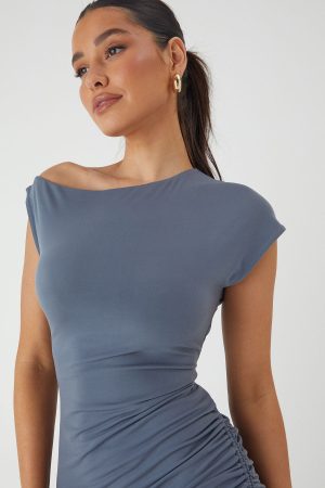 Off Shoulder Ruched Mini Dress