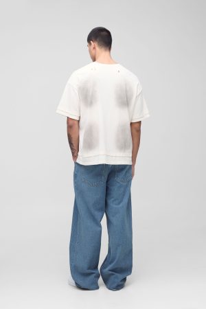 Tall Baggy Rigid Leopard Cross Applique Denim Jeans
