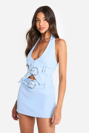 Woven Belted Halter Waistcoat