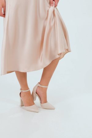 Saoirse Covered Buckle Open High Block Heel Court Shoes