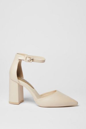 Saoirse Covered Buckle Open High Block Heel Court Shoes