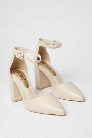 Saoirse Covered Buckle Open High Block Heel Court Shoes
