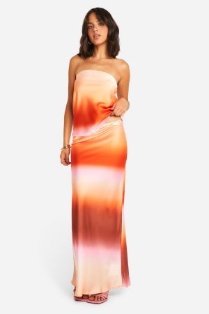 Tonal Ombre Satin Longline Bandeau & Maxi Skirt