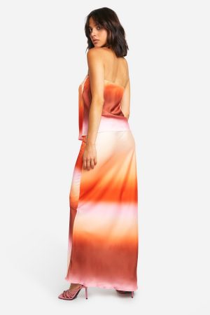 Tonal Ombre Satin Longline Bandeau & Maxi Skirt