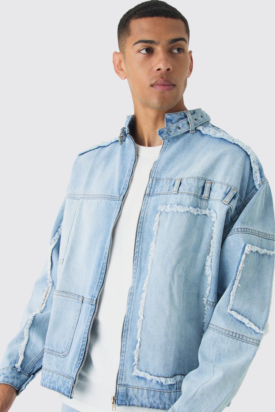Oversized Dirty Wash Carpenter Denim Biker Jacket