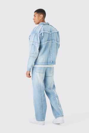 Oversized Dirty Wash Carpenter Denim Biker Jacket