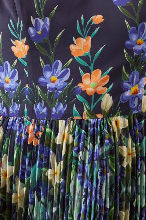 Placement Print Pleated Midi Dress