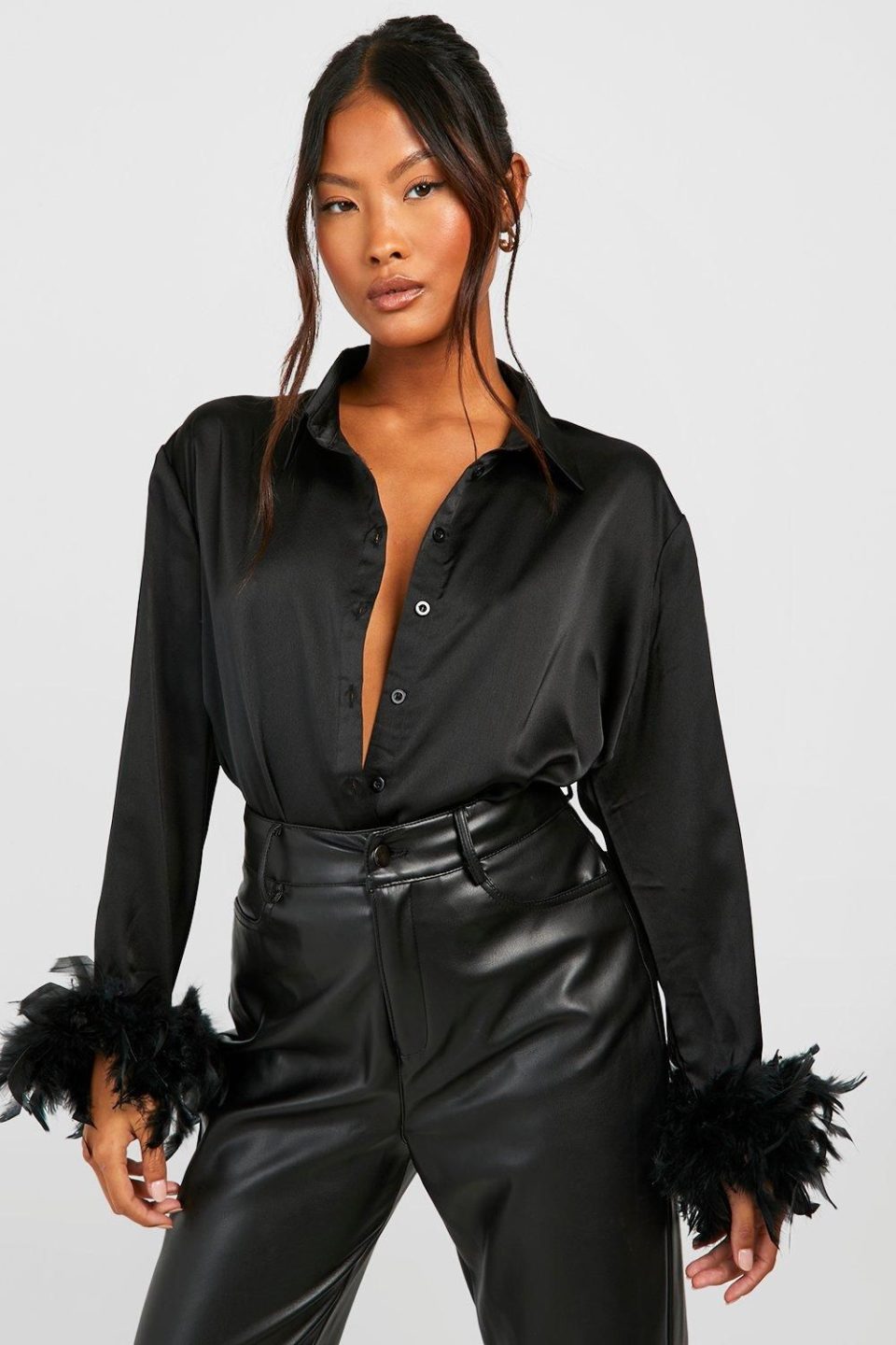 Petite Oversized Feather Cuff Shirt