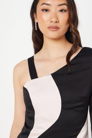 Mono Satin Midi Wedding Guest Dress