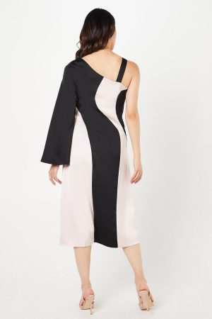 Mono Satin Midi Wedding Guest Dress