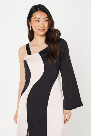 Mono Satin Midi Wedding Guest Dress