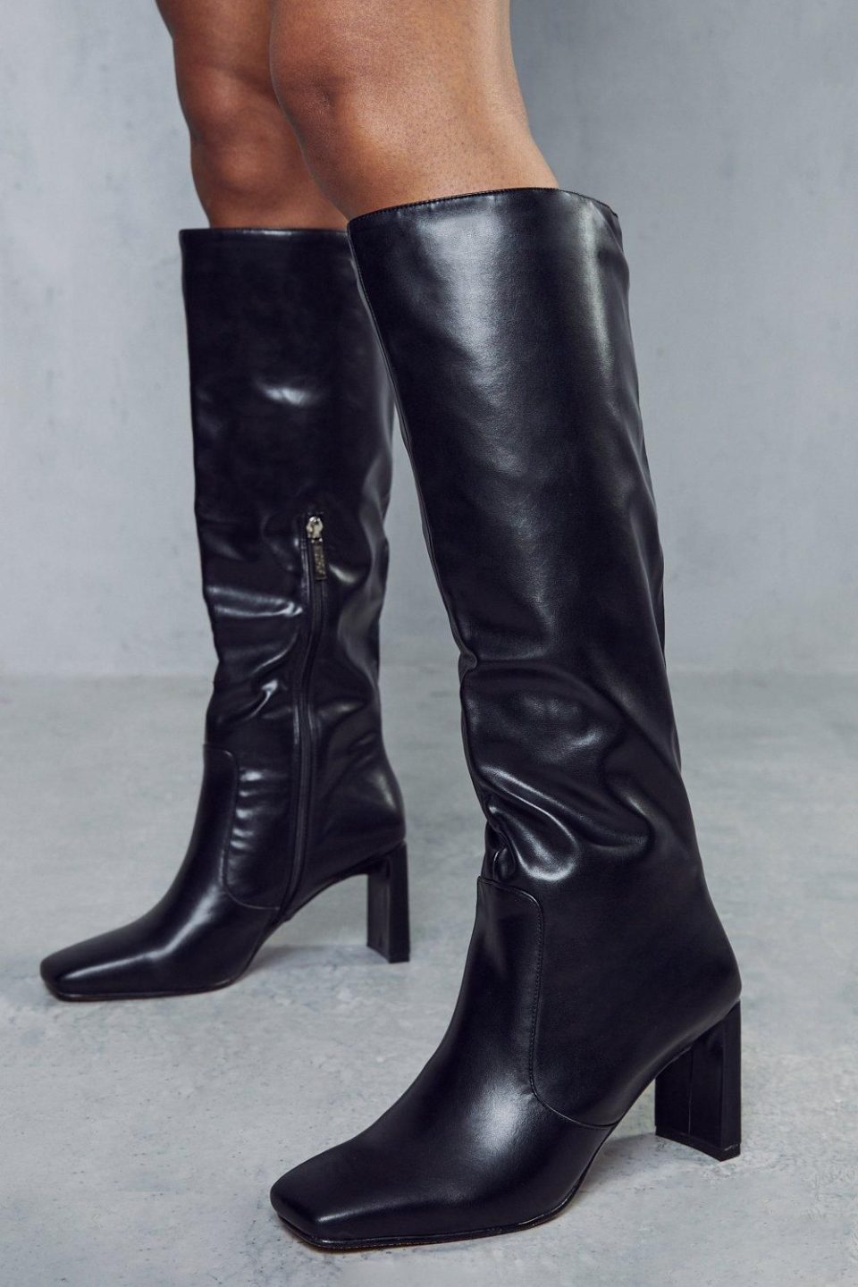 Leather Look Knee High Boots