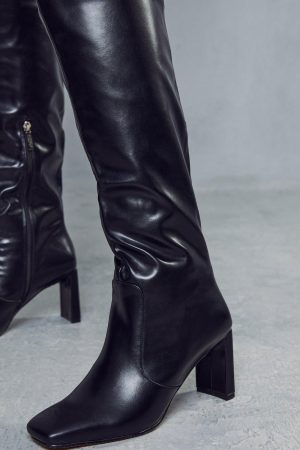 Leather Look Knee High Boots