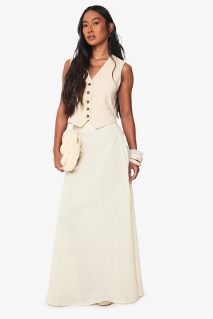 Linen Look A Line Maxi Skirt