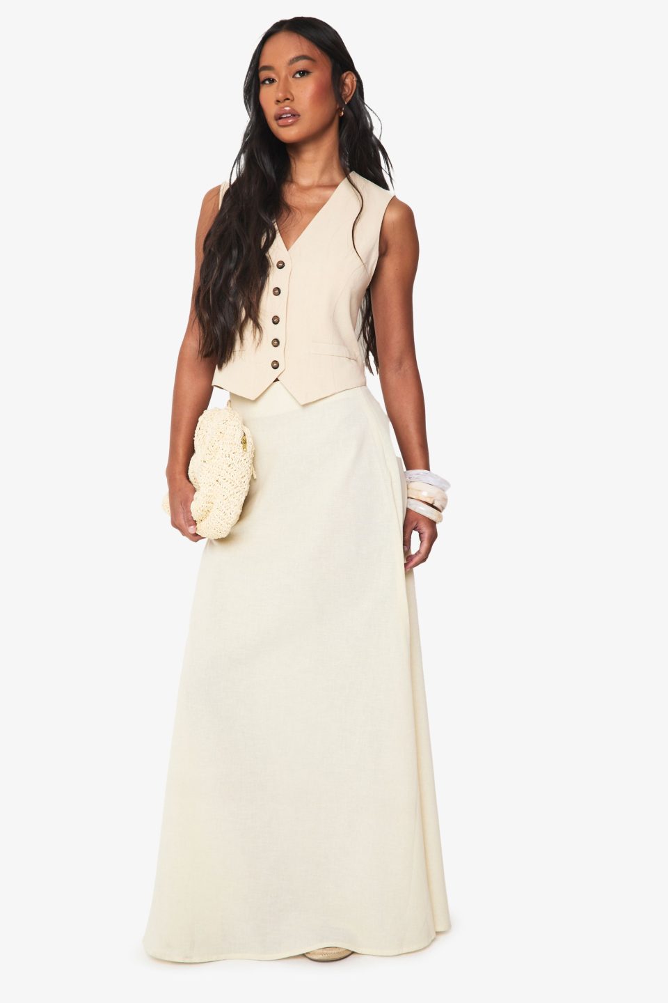 Linen Look A Line Maxi Skirt