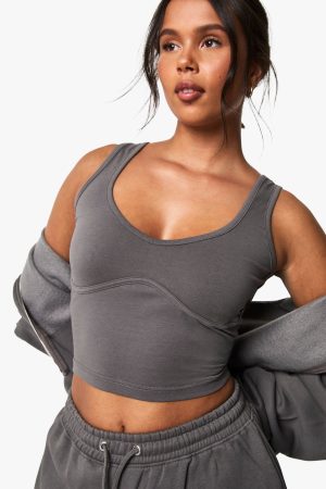 Seam Detail 3 Piece Crop Zip Through Short Tracksuit